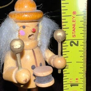 Wooden Clown Toy with Drum and Mallets
